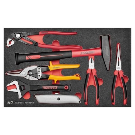 Teng Tools 7 Piece Plier, Wrench, Engineer Hammer, Knife & Tin Snips General Eva Foam Tray TEFMBP7E